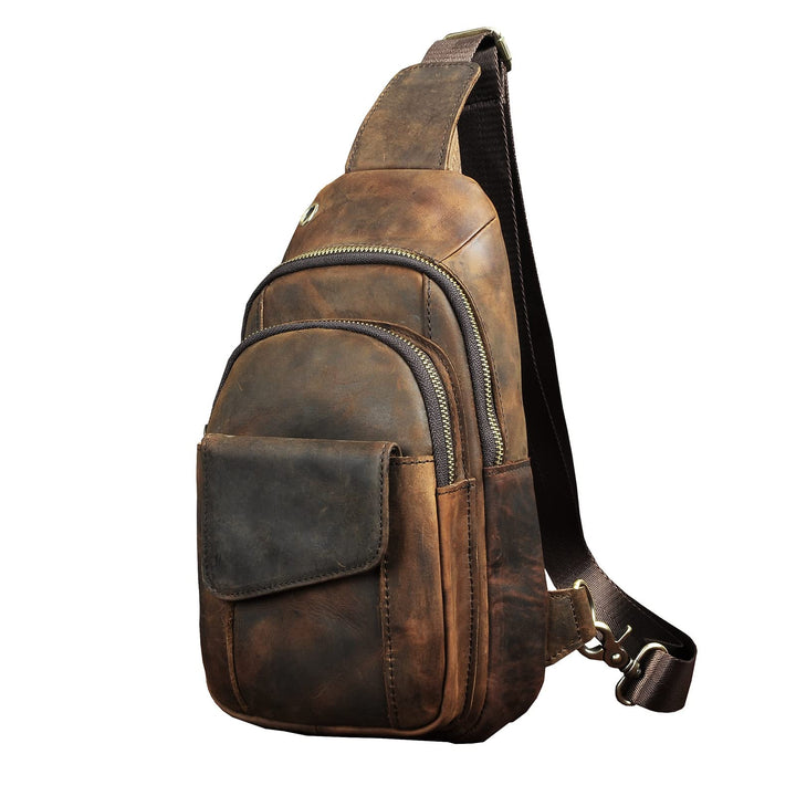 Le’aokuu Herren Echtes Leder Hüfttasche Bauchtsche Brusttasche Crossbody Bag Sling Bag Schultertsche