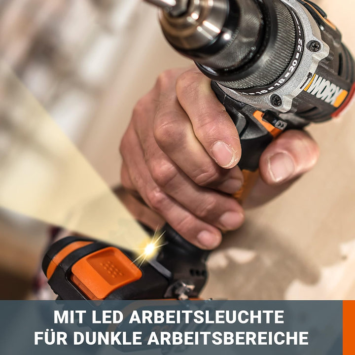 WORX WX175.9 Akku Bohrschrauber 20V – Bürstenloser Akkuschrauber - 60Nm, 2-Gang-Getriebe & LED-Licht