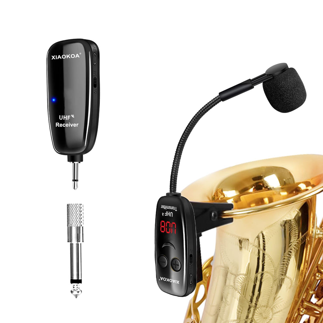 Kabelloses Mikrofon für Saxophon,UHF Drahtloses Mikrofon für Musikinstrumente,Wireless Empfänger und