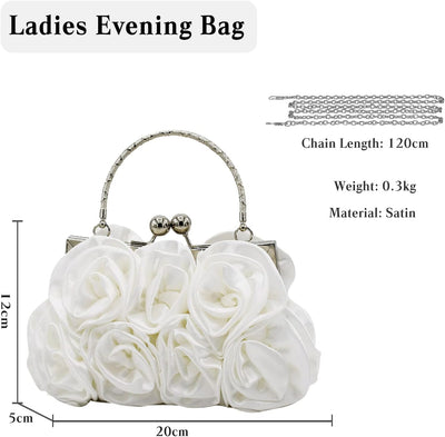 CORIOS Damen Elegante Abendtasche Blumen Clutch Tasche Handtasche mit Kette Kiss Lock Mini Rose Schu