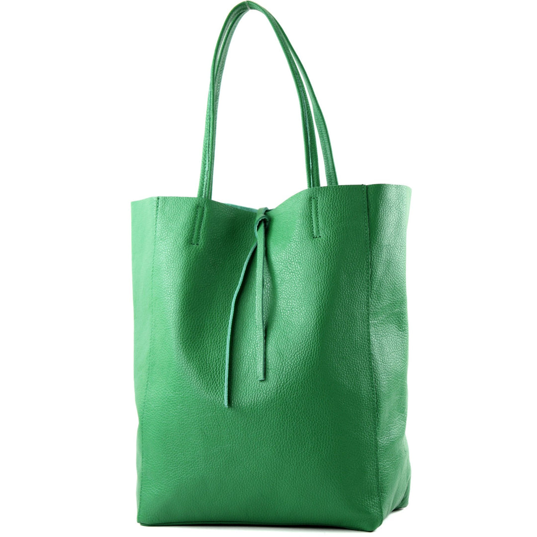modamoda de - T163 - Ital. Shopper Large mit Innentasche aus Leder Grün2021, Grün2021