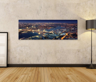 Bild Bilder auf Leinwand London bei Nacht mit städtischen und Tower Bridge Wandbild, Poster, Leinwan