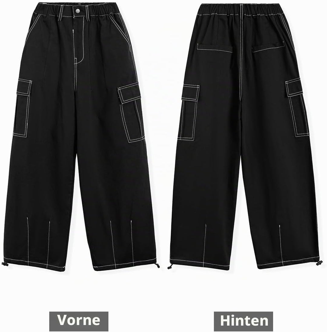Rolanko Mädchen Cargohose, Baumwoll Baggy Hose mit Elastischer Taille und Mehreren Taschen für Kinde
