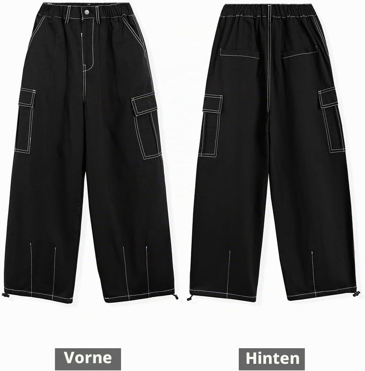Rolanko Mädchen Cargohose, Baumwoll Baggy Hose mit Elastischer Taille und Mehreren Taschen für Kinde