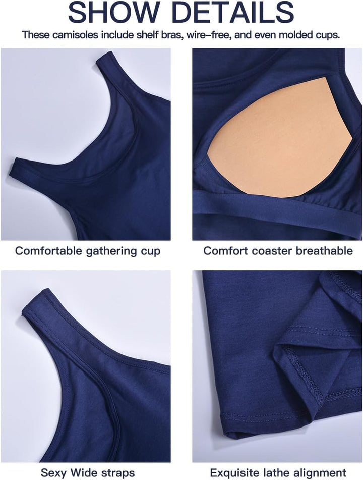 STARBILD Damen Unterhemd BH-Hemd Basic U-Ausschnitt Eingebauter BH Bügelloser Gepolstert Tank Tops,