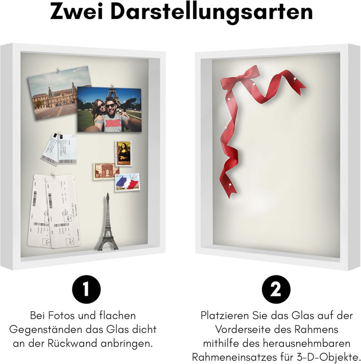 Americanflat 3D-Bilderrahmen zum Befüllen - 40x50 cm - tiefer Objektrahmen mit weichem Leinentuch al