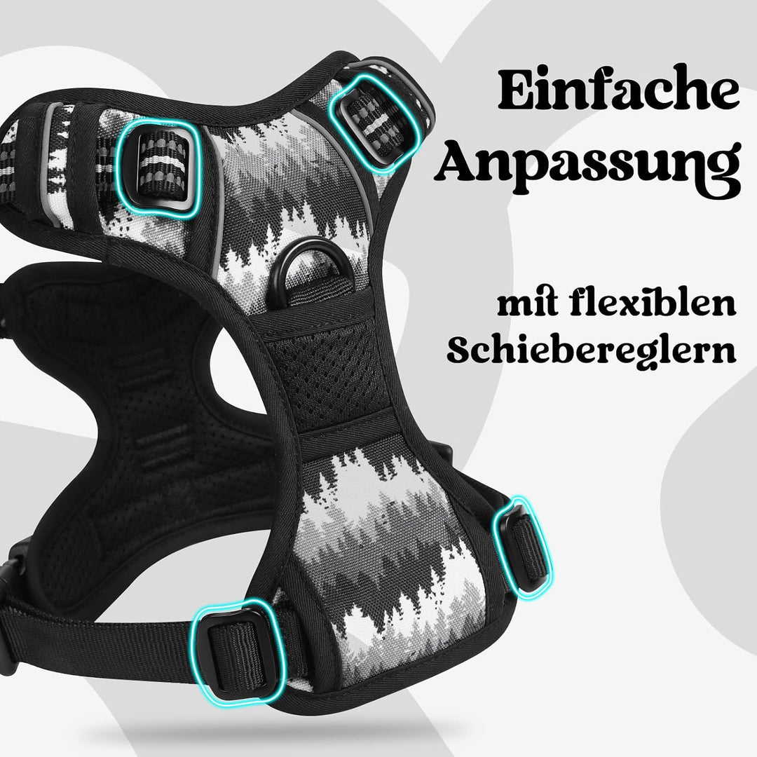rabbitgoo Hundegeschirr Grosse Hunde Leichtes Anlegen, XL, Bergschwarz | Anti Zug, Ohne Kopfdurchzug