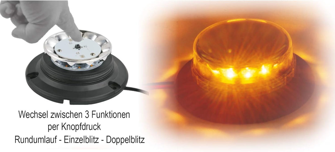 AdLuminis LED Rundumleuchte Orange Mit Aufschraubsockel M12 Gewinde, 12V und 24V Spannung, Blinkleuc