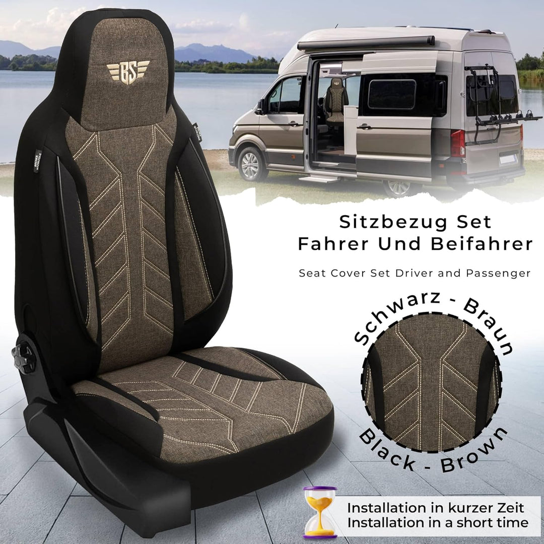 BREMER SITZBEZÜGE Wohnmobil Schonbezüge für FIAT Ducato Jumper Boxer PLKT212 PLKT212 - Schwarz/Braun