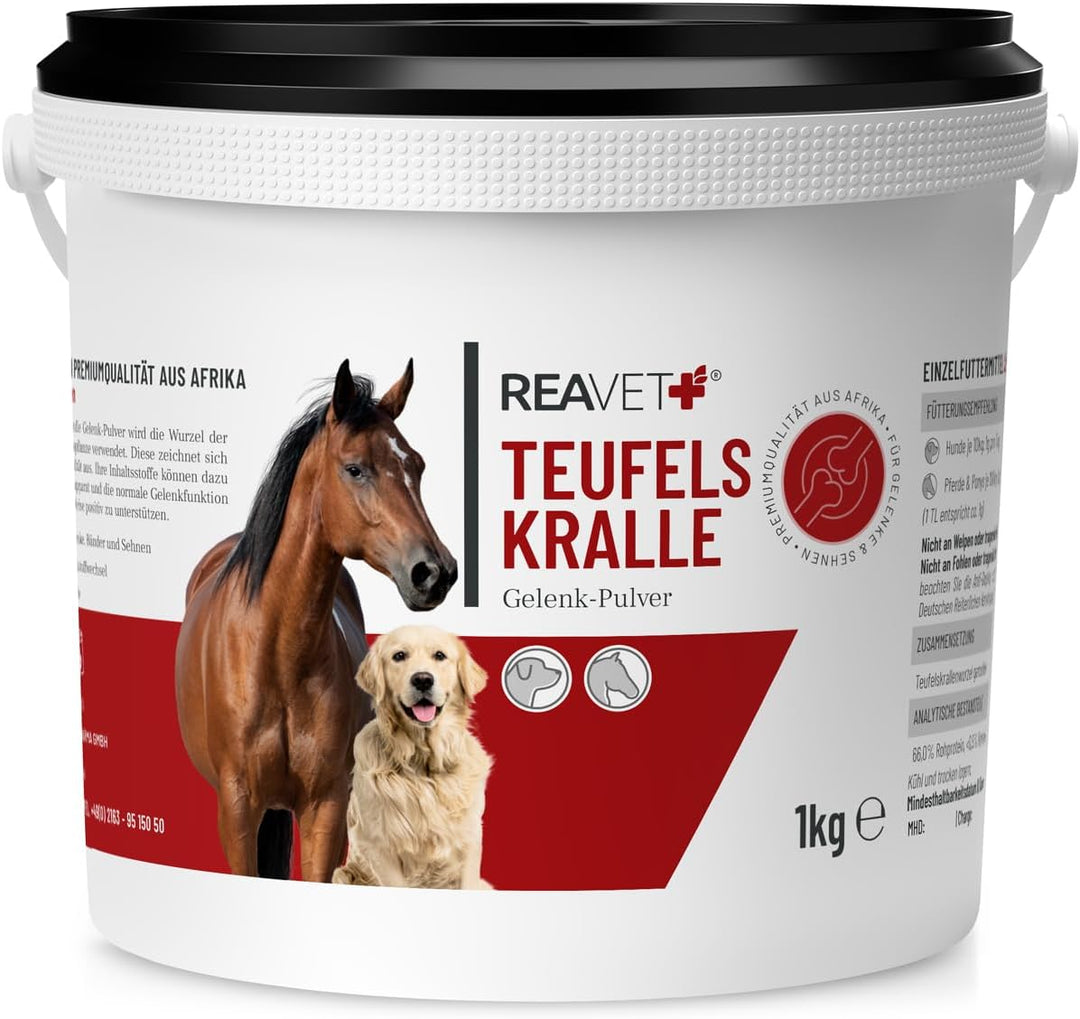 ReaVET Teufelskralle für Pferde 1kg - Teufelskrallenpulver, Teufelskrallenwurzel, Gelenkpulver, zur