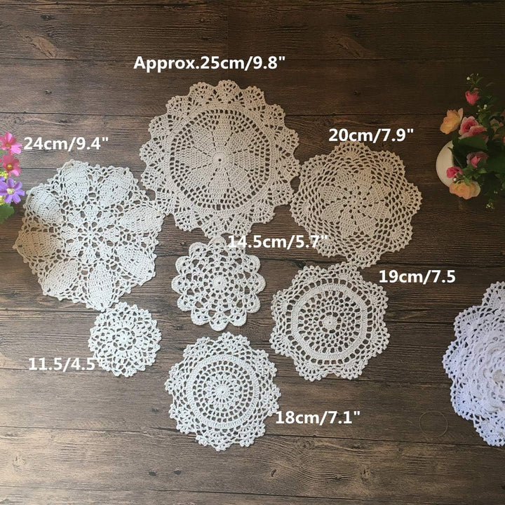 MINDPLUS Set mit 14 Handgehäkelten Deckchen Baumwolle Gehäkelte Spitzen Deckchen Tischset 10-25 cm R