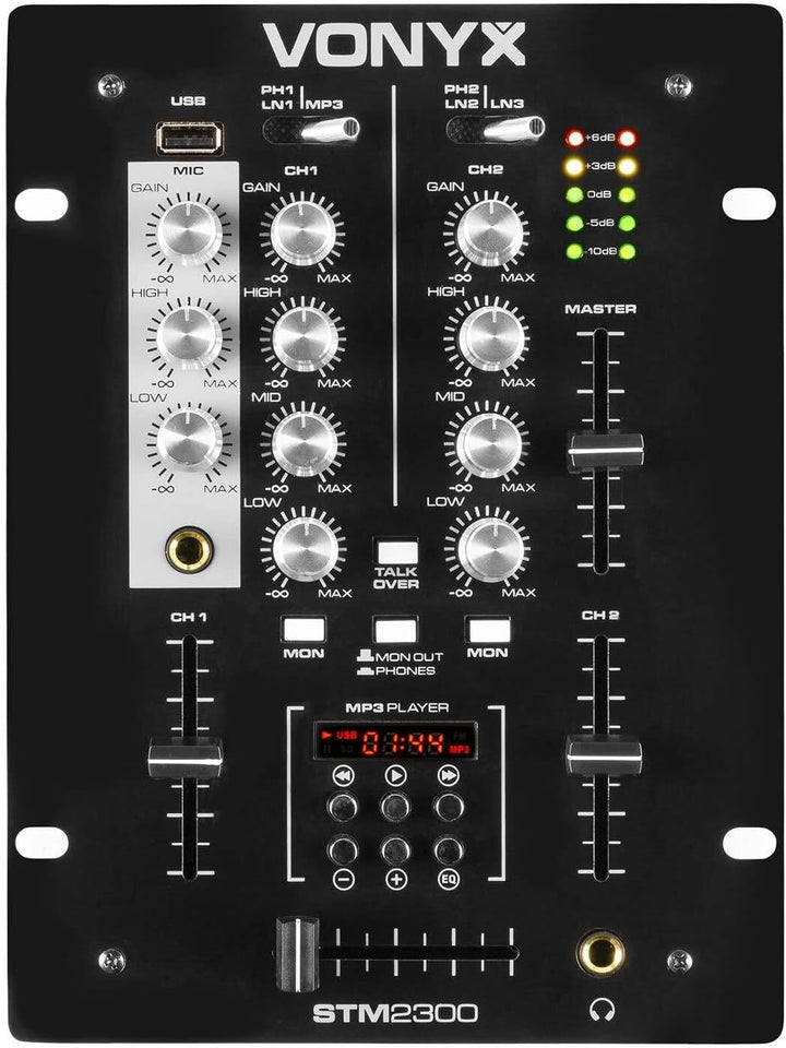 SkyTec STM-2300 - DJ Mischpult mit MP3-Player, USB-Anschluss, 2-Kanal DJ Mixer, Battlemixer, Audio M