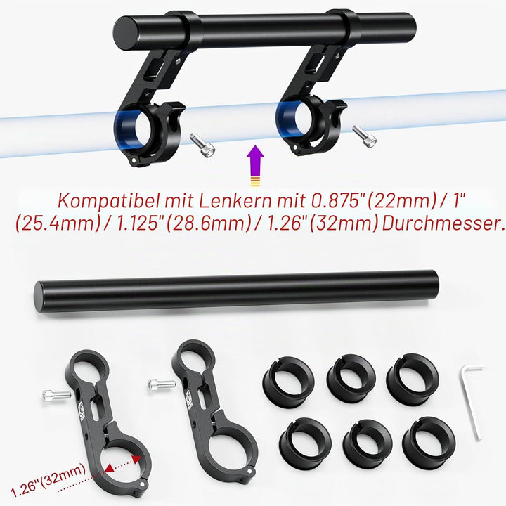 BRCOVAN Aluminiumlegierung Lenker Erweiterung mit 300mm Langer Querstange, Lenkerverlängerung mit Do
