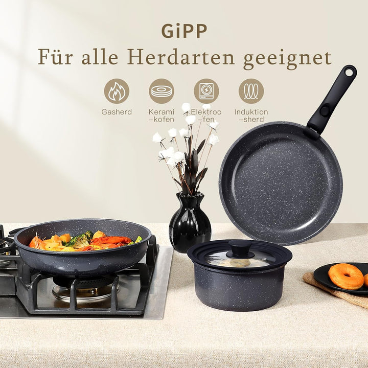 GiPP Pfannen set Topfset mit Abnehmbarer Griff, 15-Teilig pfanne induktion mit Keramik Antihaft Besc