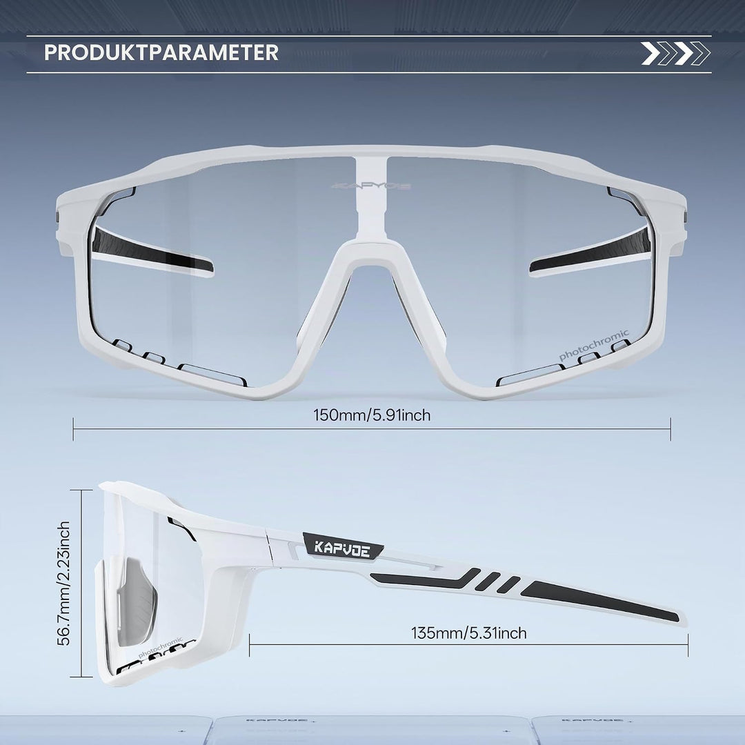 KAPVOE Photochromatische Fahrradbrille MTB Brille Selbsttönend Klar Radbrille Rennrad Sportbrille So