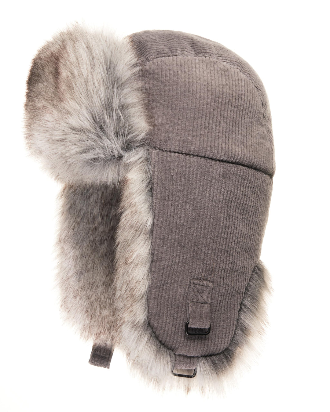 Futrzane Trappermütze aus Cord - Ushanka Herren - Fell Mütze mit Ohrenklappen S Grau - Silber Siberi