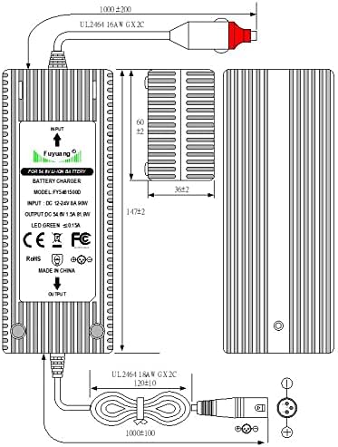 Enerpower DC-DC Kfz Ladegerät 12V-24V Li-Ion auf 54,6V (48V Li-Ion) 1,5A XLR-3, DC Rundstecker für W