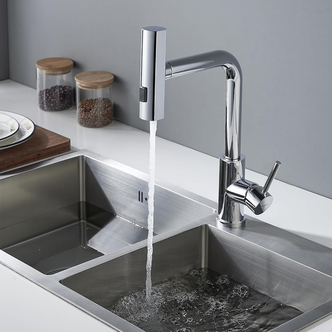 BELZ Wasserhahn Küche mit Herausziehbarer Brause, 3 Strahlarten, 360° Schwenkbarer Spültischarmatur,