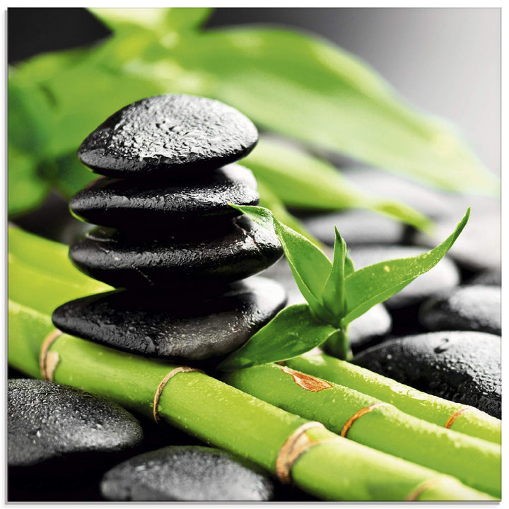 ARTland Glasbilder Wandbild Glas Bild einteilig 50x50 cm Quadratisch Asien Wellness Zen Steine Lavas