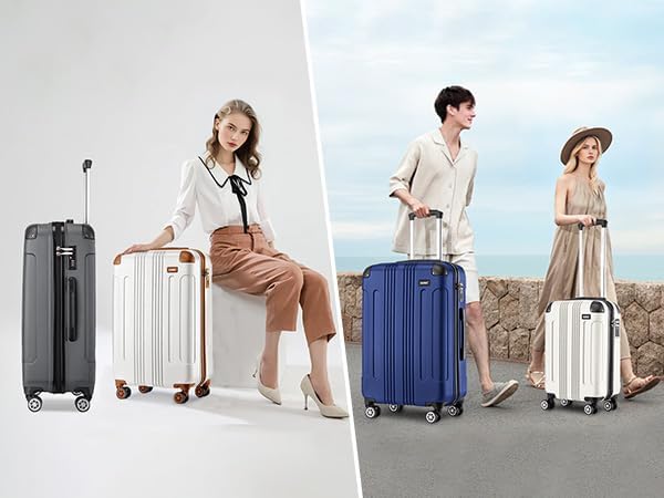 Kono Leichter Koffer Hartschale ABS Gepäck mit 4 Spinnrollen, Beige 3 Teilig Kofferset