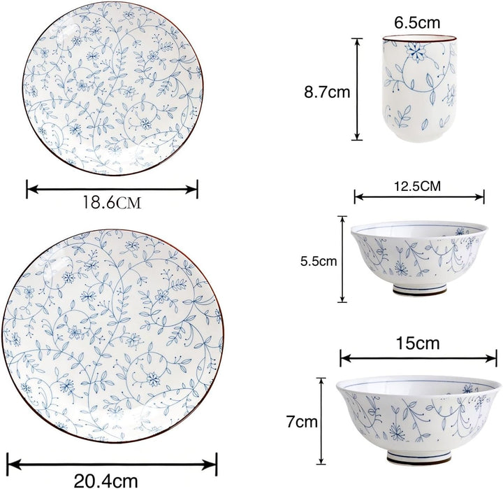 10 tischpäckchen, töpfe und gläser für küchenhilfen, nachtisch - suppe - teller, blaue blumenbesteck