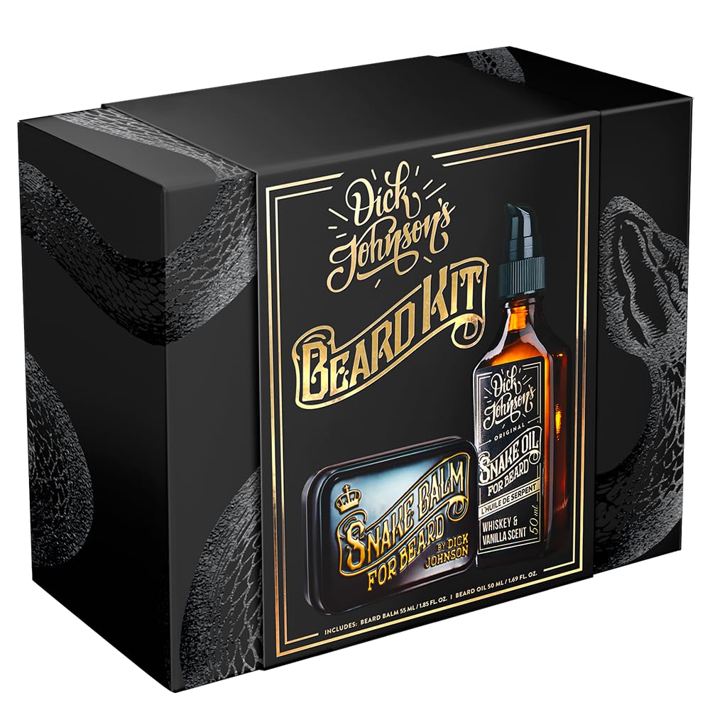 Dick Johnson Bartpflege Kit - Veganes Bartöl und Bartwachs mit Whiskey-Vanille-Duft - Natürliche Inh