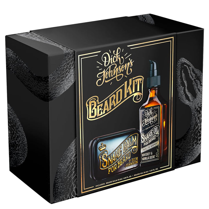 Dick Johnson Bartpflege Kit - Veganes Bartöl und Bartwachs mit Whiskey-Vanille-Duft - Natürliche Inh