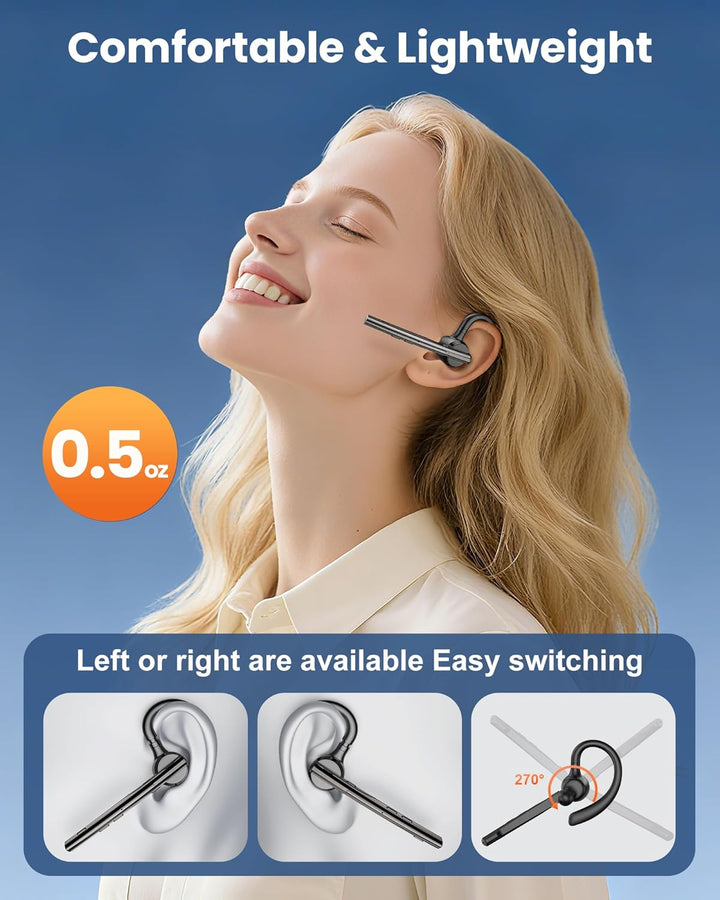 New Bee Bluetooth-Headset V5.3 Bluetooth-Freisprecheinrichtung, Dual-Mikrofon mit 500 mAh Ladehülle,