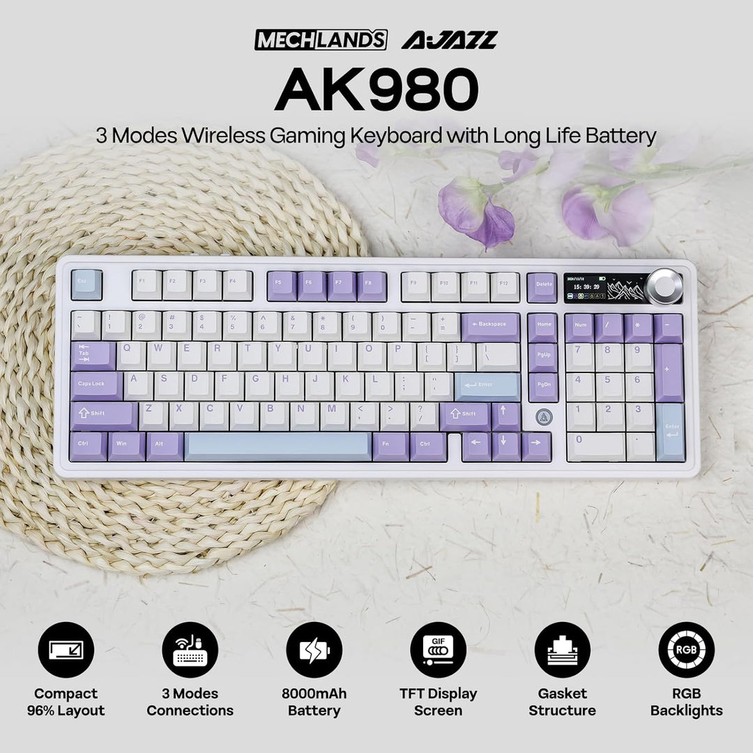 MechLands AJAZZ AK980 98% Mechanische Tastatur, BT5.0/USB-C/2.4GHz Wireless Gaming Tastatur, Hot Swa