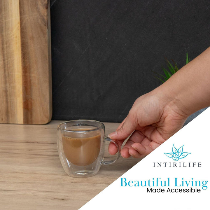 INTIRILIFE 4X Doppelwandige Thermo Gläser Set -200-250ml- Mundgeblasen isoliert für Espresso Cappucc