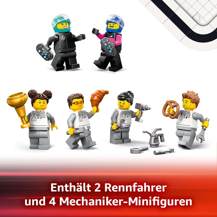 LEGO City F1 Garage mit Mercedes-AMG &amp; Alpine Rennautos - Spielzeug Formel 1 Rennwagen mit 2 Rennfah