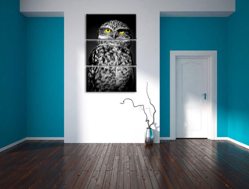 Dark kleine scheue Eule schwarz/weiss Deluxe 3-Teiler Leinwandbild 120x80 Bild auf Leinwand, XXL rie