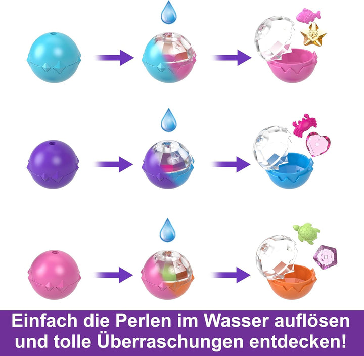 POLLY POCKET Sparkle Cove Adventure Narwalabenteurer Boot - 2 Puppen, 3 auflösbare Perlen, 13 Zubehö