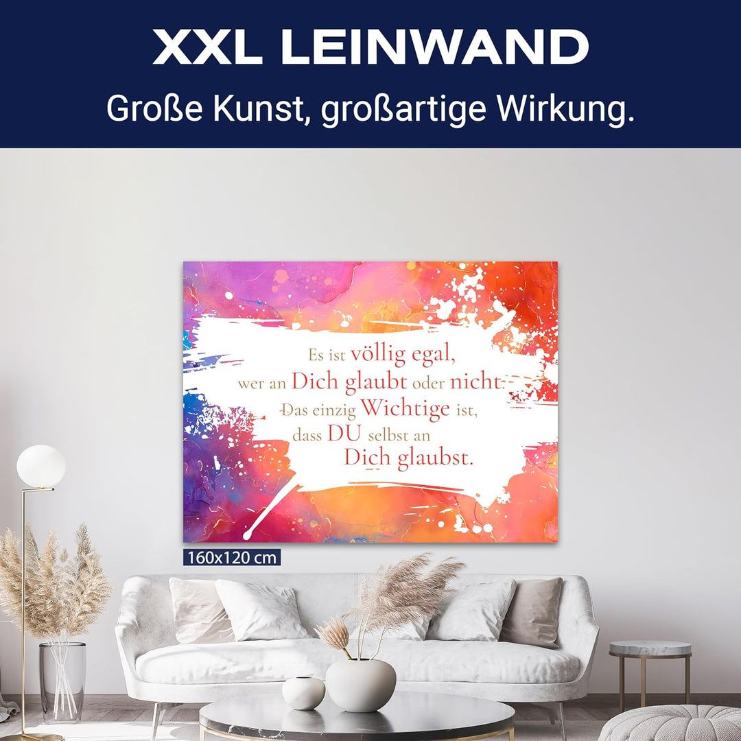 wandmotiv24 Motivations Motiv als Leinwandbild, 60x45cm, Querformat, Glaub an Dich selbst, bunter Ma