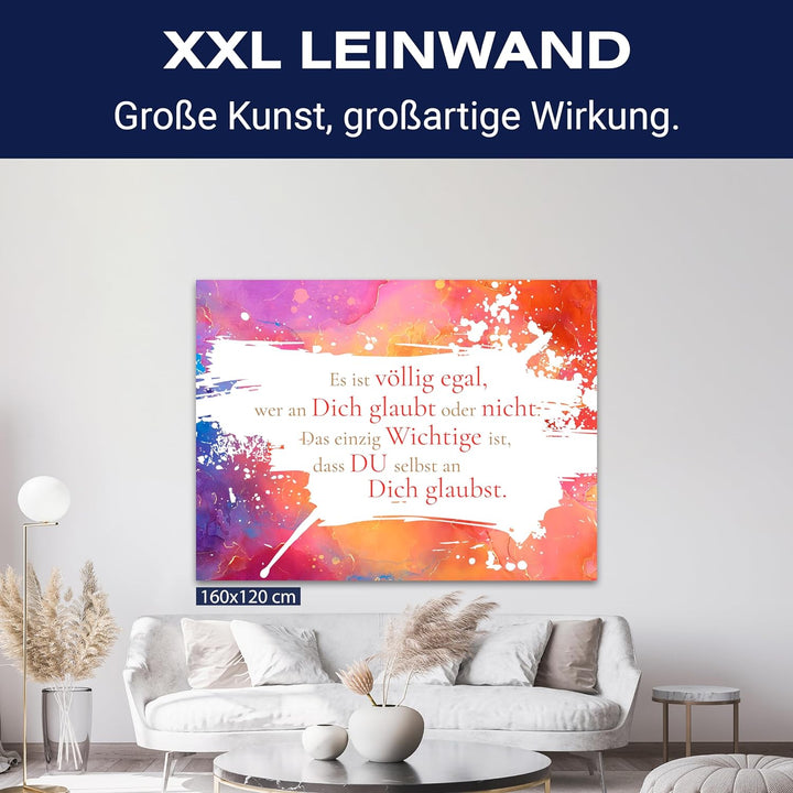 wandmotiv24 Motivations Motiv als Leinwandbild, 60x45cm, Querformat, Glaub an Dich selbst, bunter Ma