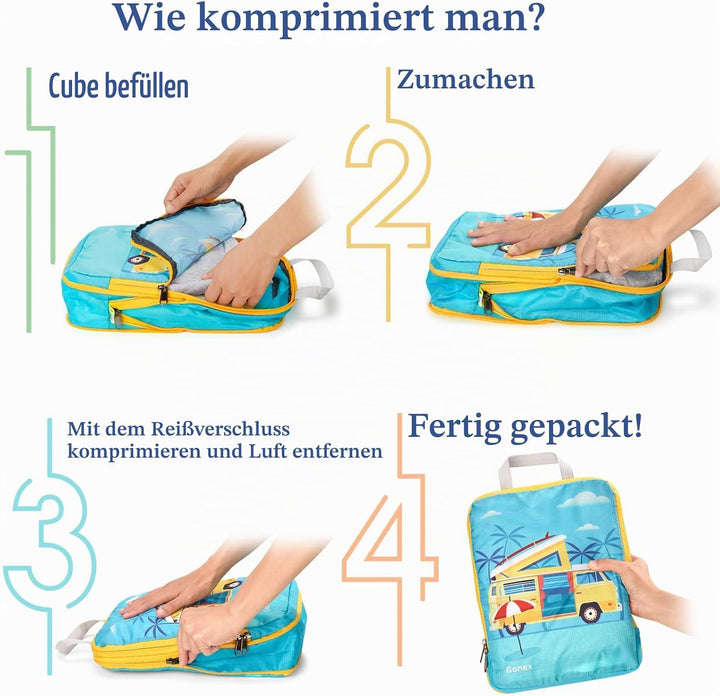 Gonex Compression Packing Cubes 4er Set, Gonex Kleidertaschen 4-teilig Verpackungswürfel, Kleidertas