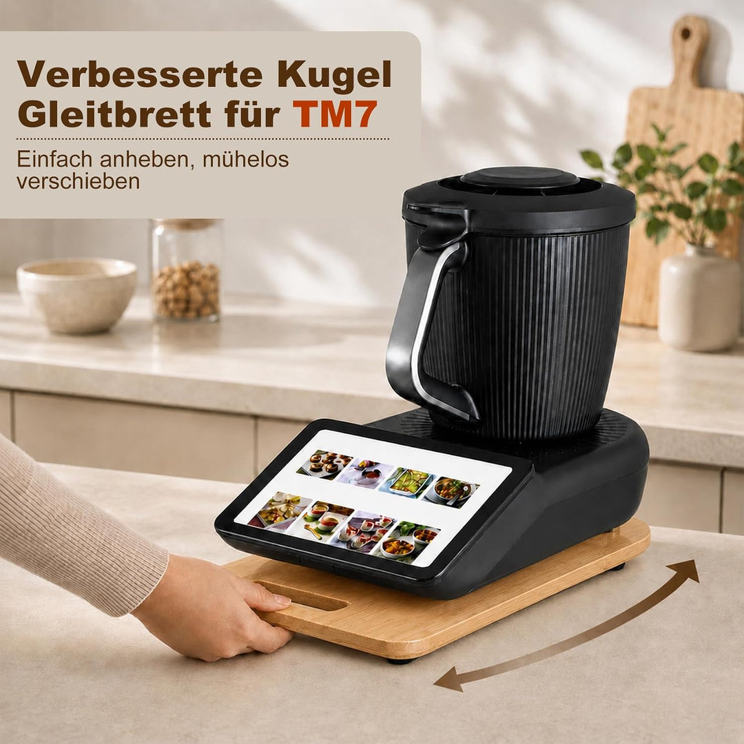 Verbesserte Gleitbrett für Thermomix TM7, leichtgängiges Rollbrett Slider aus Massivbambus, Rutschfe