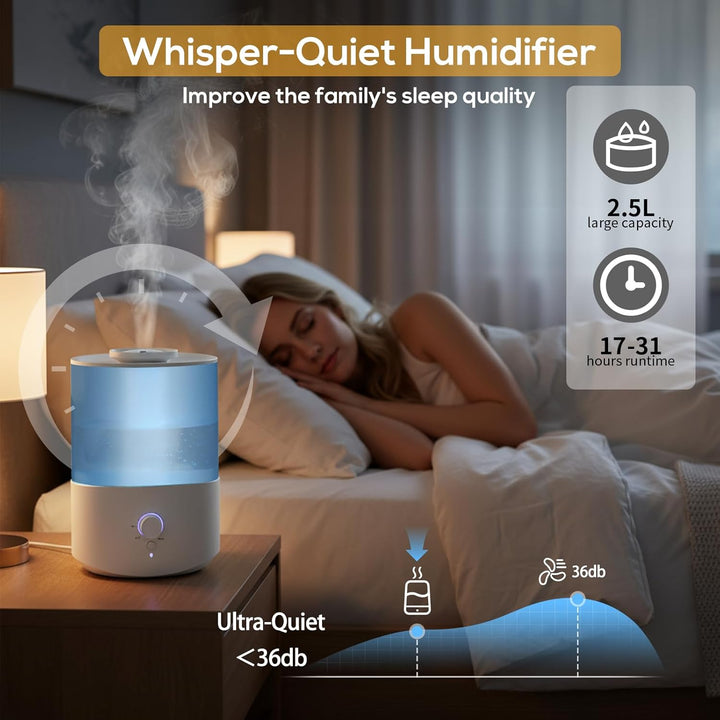 Romon Luftbefeuchter Schlafzimmer 2.5L, Top-Fill Aroma Diffuser, Humidifier mit 360° drehbarer Düse,