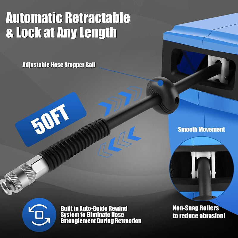 Druckluftschlauch Aufroller 50FT, Automatik Schlauchtrommel für Kompressor, Wandschlauchhalter Druck