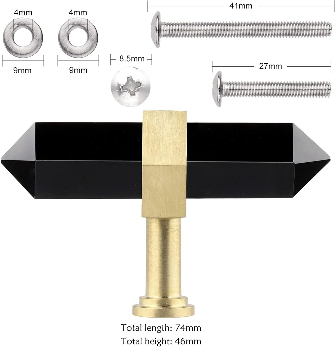 KYEYGWO 2 Stück Obsidian Heilstein Punkt Möbelknöpfe mit Schrauben, Messing Schubladenknöpfe Kristal