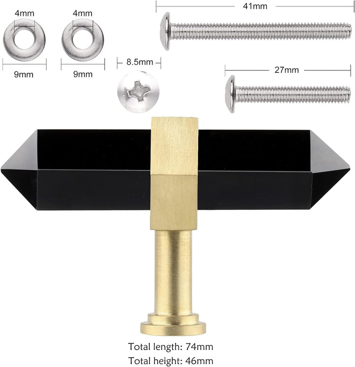 KYEYGWO 2 Stück Obsidian Heilstein Punkt Möbelknöpfe mit Schrauben, Messing Schubladenknöpfe Kristal