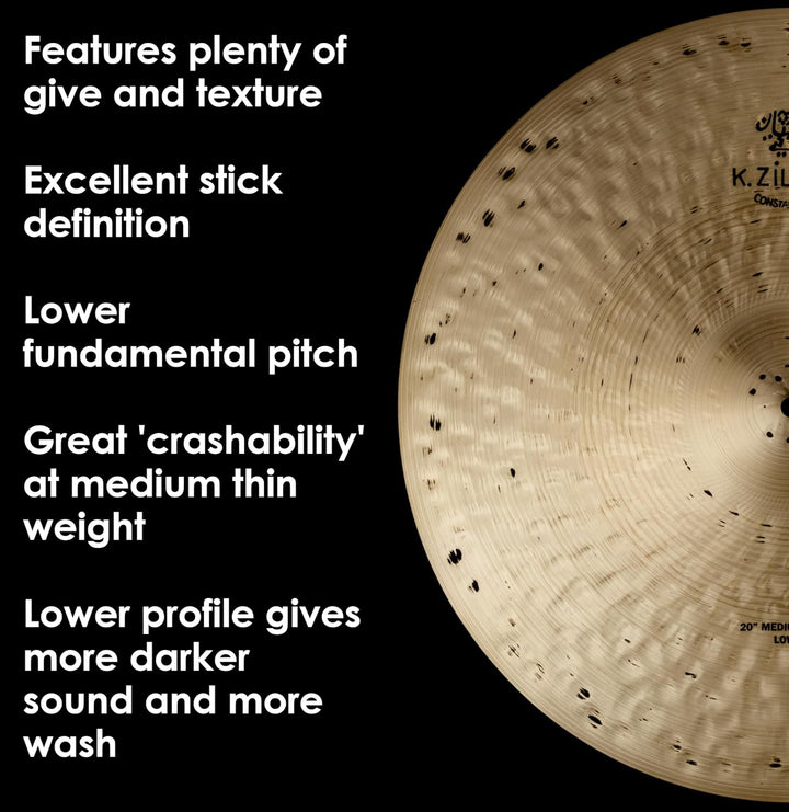 Zildjian K Constantinople Series - 20" Medium Thin Low Ride Cymbal, Mehrfarbig 20 Zoll Thin Low, 20