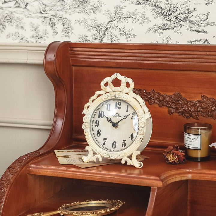 NIKKY HOME Kleine Tischuhr, geräuschlos, nicht tickend, Regal, Schreibtisch, Uhr, batteriebetrieben,