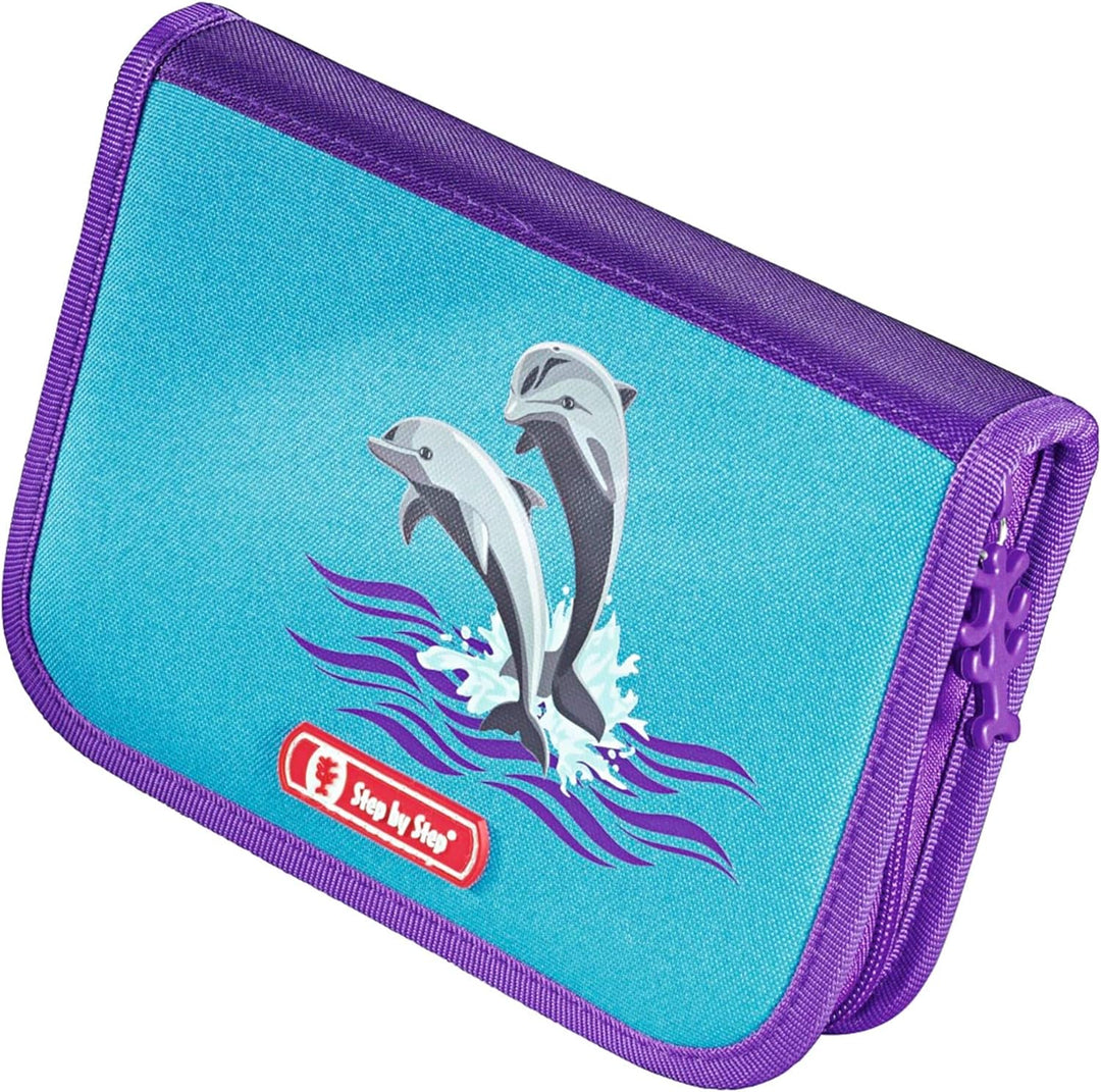 Step by Step Schulranzen-Set Touch 2 „Happy Dolphins“ 4-teilig, lila-blau, Traktoren-Design, ergonom