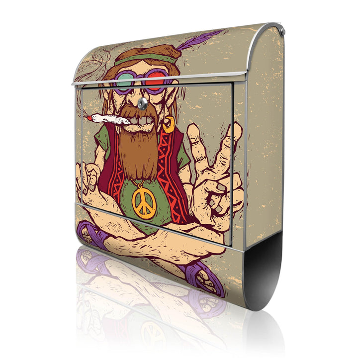 banjado® Design Briefkasten mit Motiv Peace 39x47x14cm & 2 Schlüssel - Briefkasten Stahl Silber mit