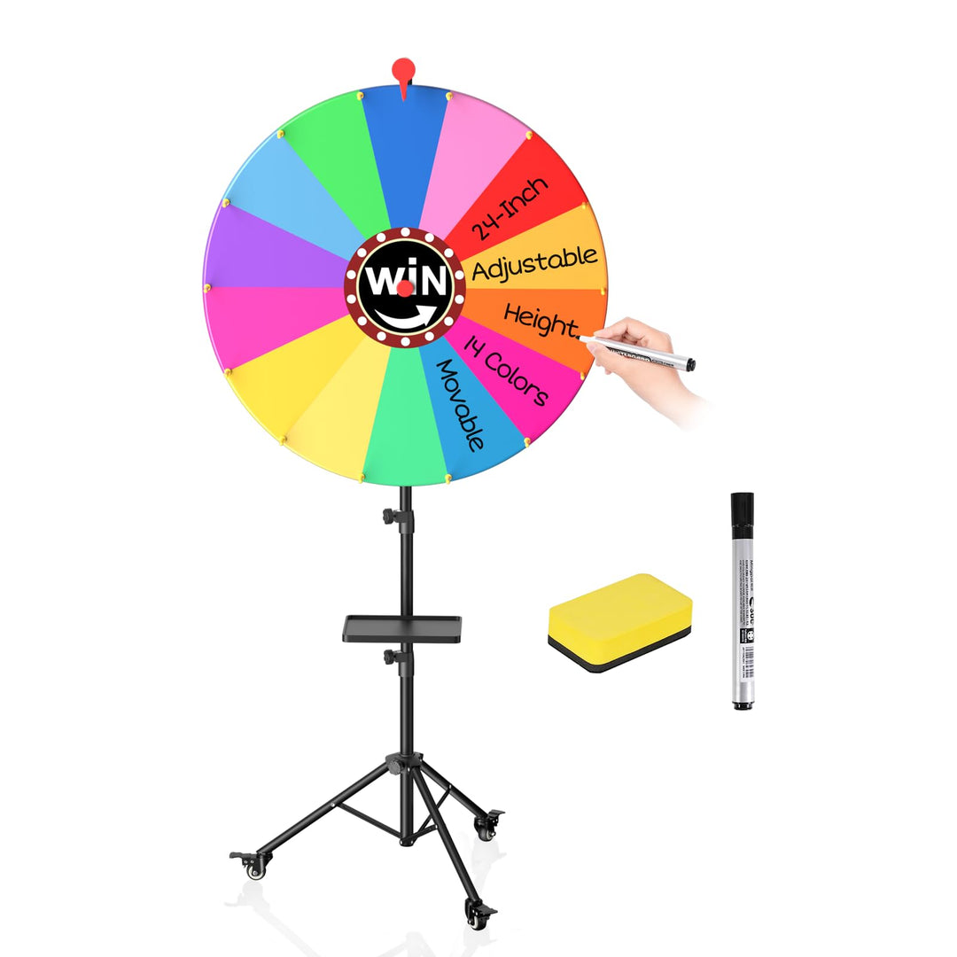 61 cm Glücksrad, 14 Farben Abnehmbarer Drehendes Preisrad mit 360°-Drehrollen, EMART Glücksrad zum D