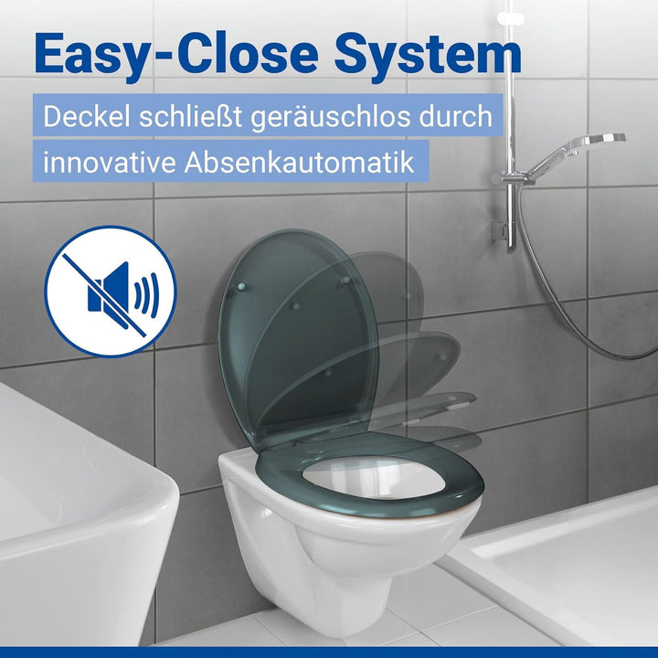 WENKO WC-Sitz Ottana Dunkelgrau, hygienischer Toilettensitz mit Absenkautomatik, WC-Deckel mit Fix-C