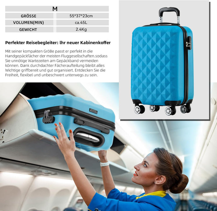 BEIBYE Zwillingsrollen 2066 Hartschale Trolley Koffer Reisekoffer Gepäck M-L-XL-Set (Türkis, Set) Tü