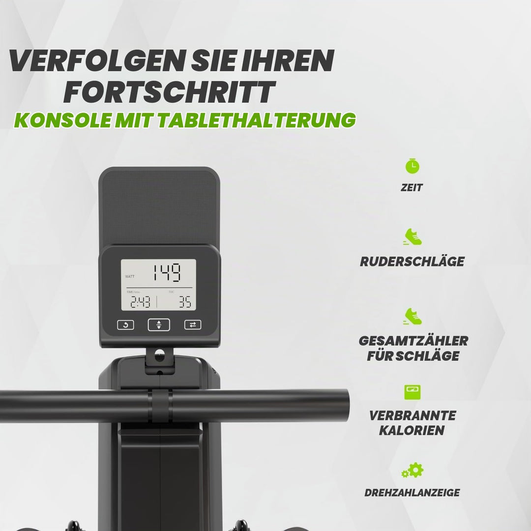 VirtuFit Row450 Rudergerät – Klappbar &amp; Leicht – Transportrollen – Platzsparend Fitnessgerät für Zuh