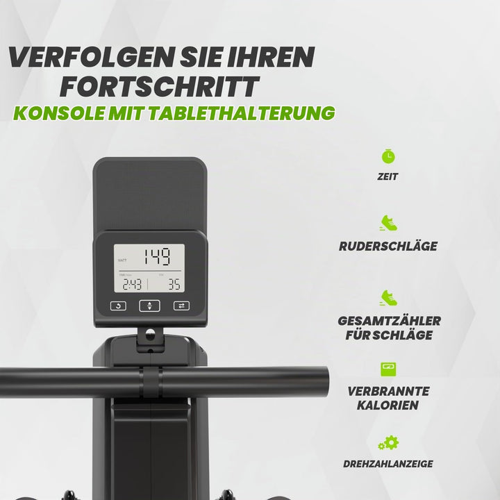 VirtuFit Row450 Rudergerät – Klappbar &amp; Leicht – Transportrollen – Platzsparend Fitnessgerät für Zuh